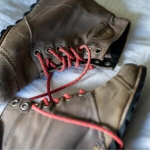 Sorel Brown Canvas & Leather Lace-Up Boots | Rugged Utility | Red Laces
